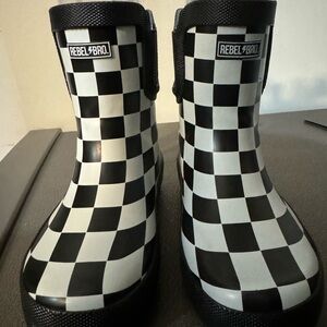 Kids Checkered Rain Boots - Black and White 10c